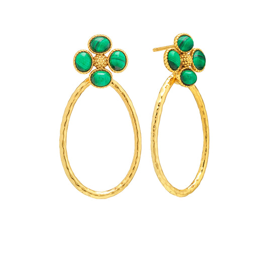 Berry Clover Teardrop  Earrings - Malachite