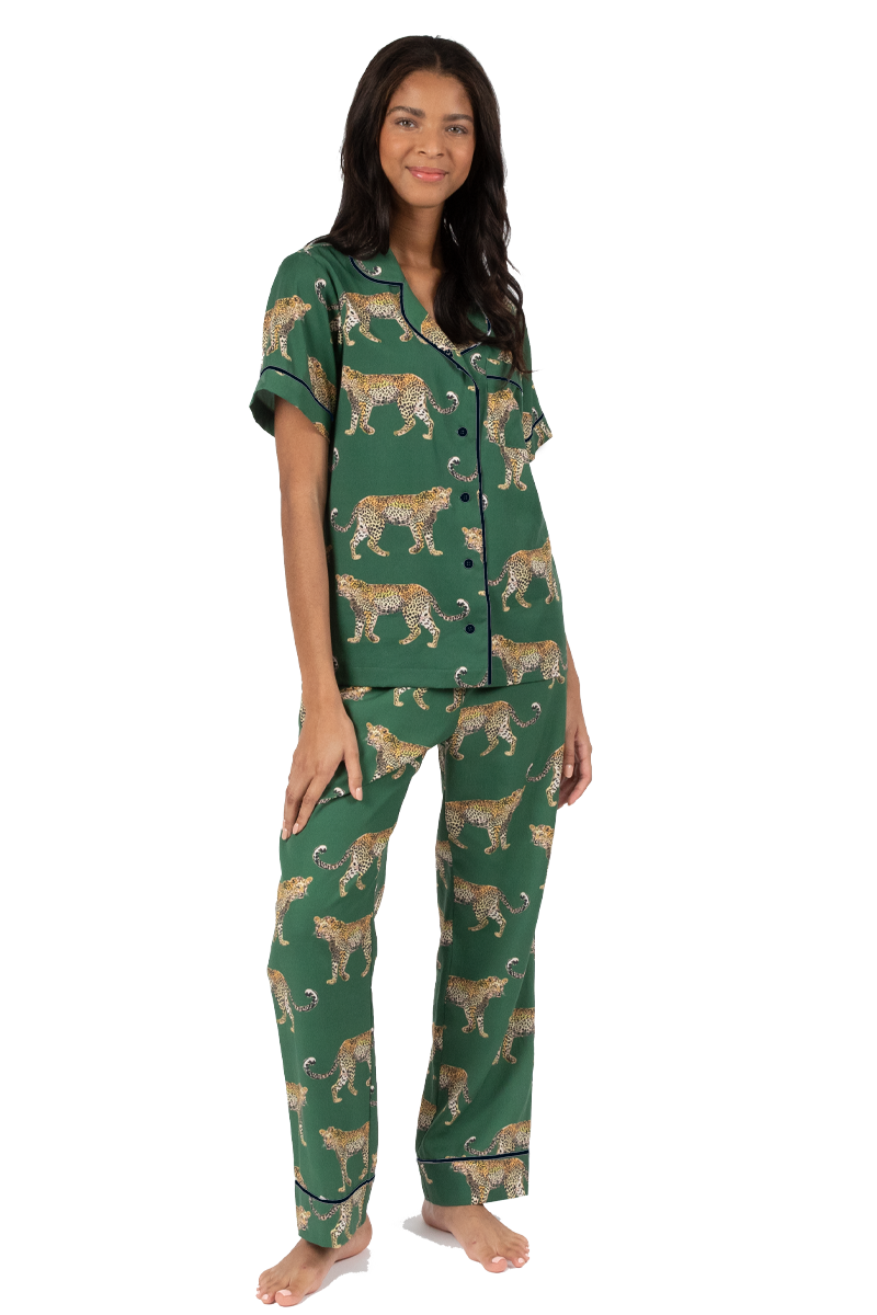 Katie Kime | Green Cheetahs Pajama Pant Set
