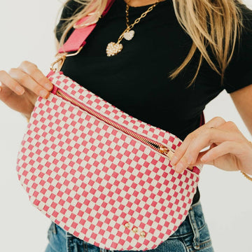 Woven Crossbody Bag | Checkered Pink