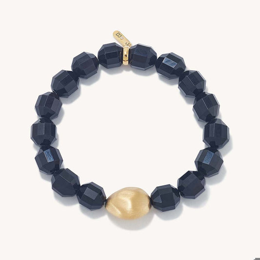 VELA BEADED BRACELET - Black Obsidian - Gold