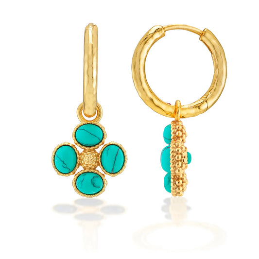 Berry Clover Hoop Earrings with Double Sided Charm  | Turquoise