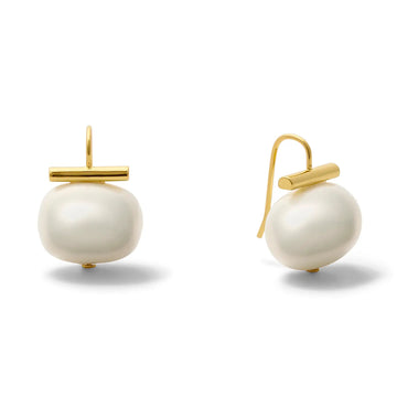 Large Pebble Pearl Earring | White and Gold