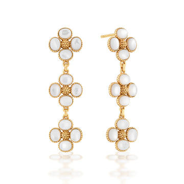 Berry Clover Linear Earrings | White Pearl