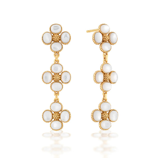 Berry Clover Linear Earrings | White Pearl