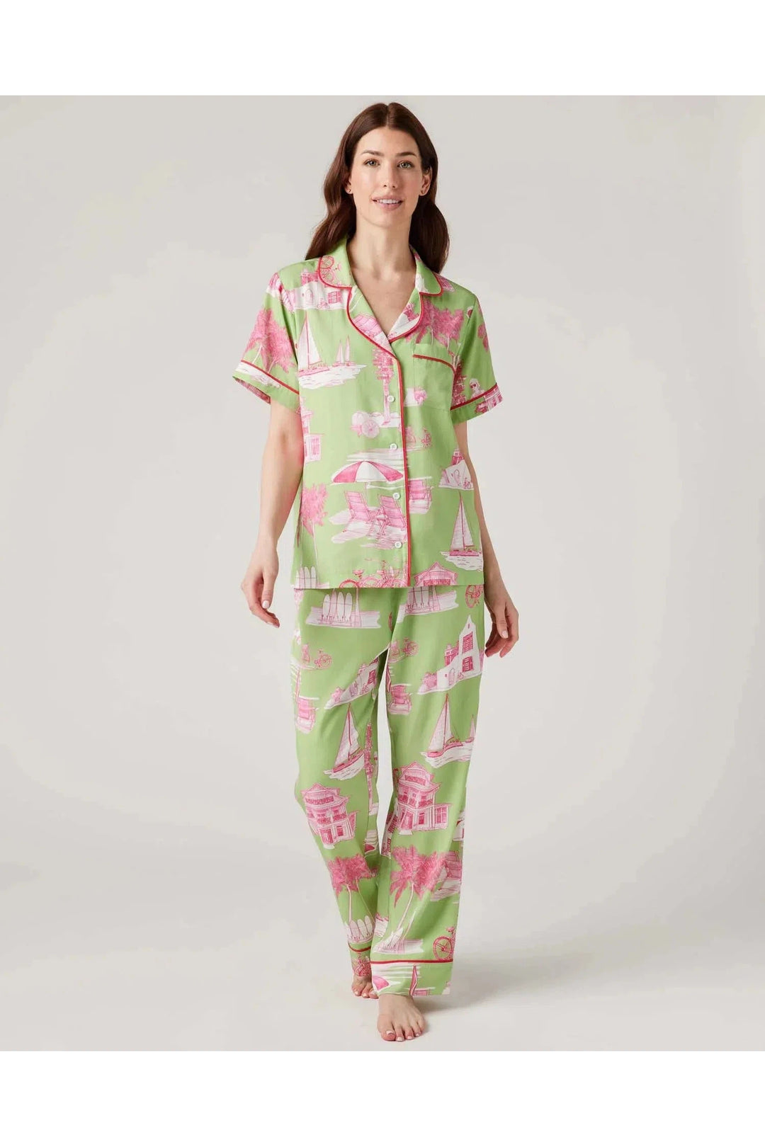 Katie Kime | Florida Toile Pant Set | Green & Pink
