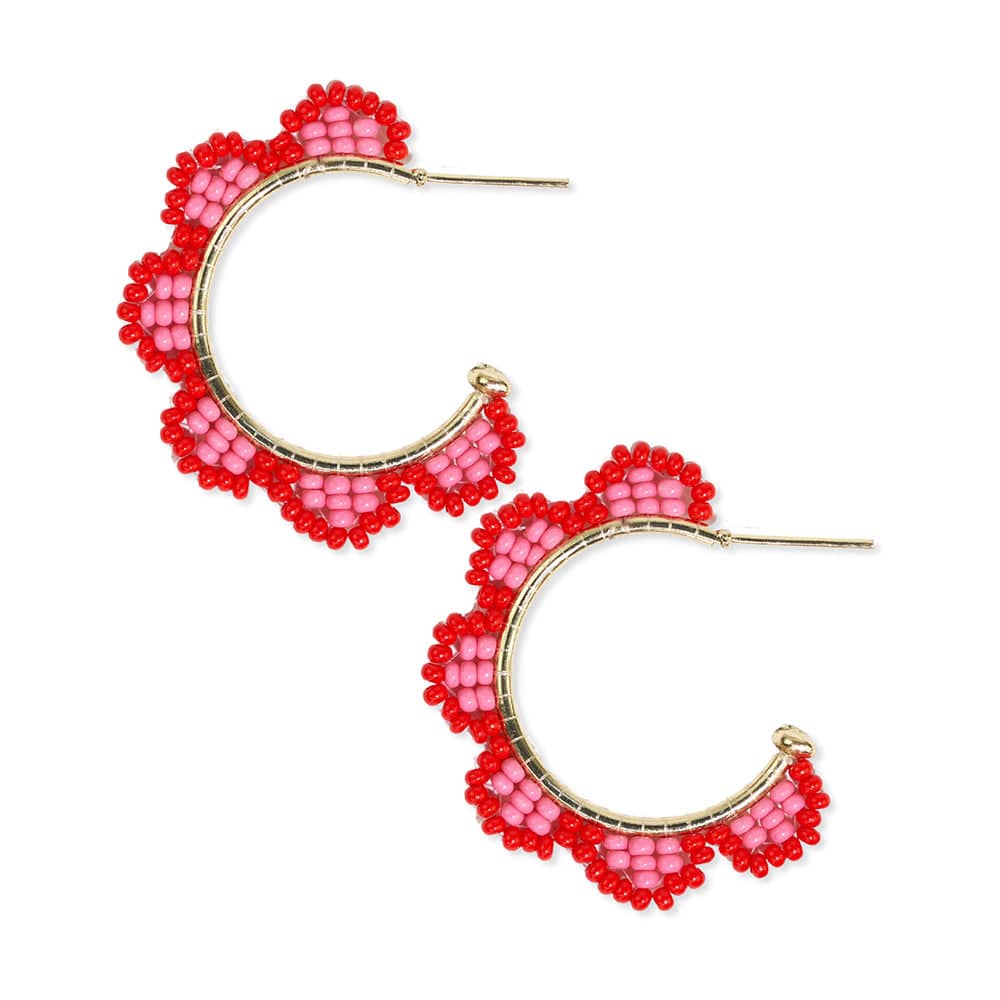 Luna Scalloped Gold Hoop Earrings | Red + Pink