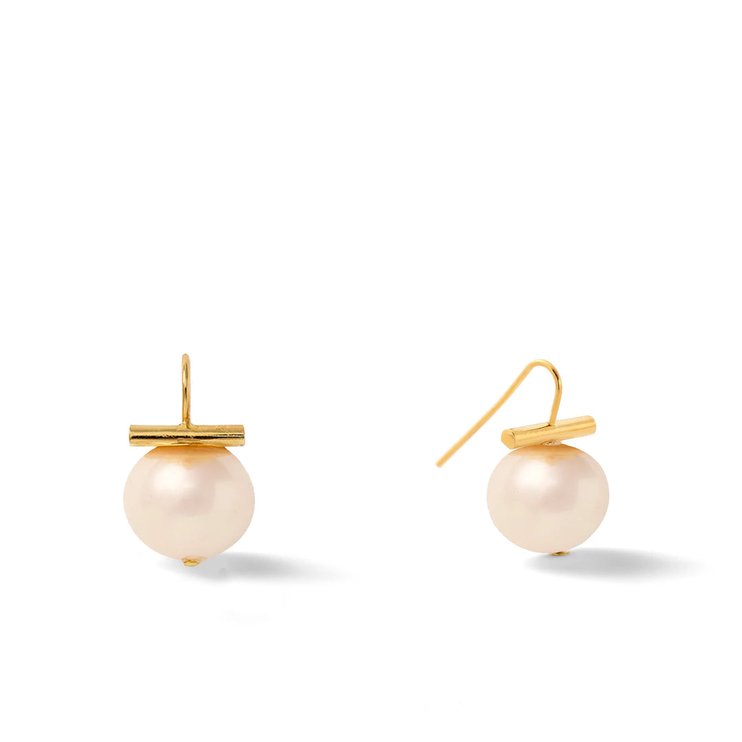Catherine Canino | Medium Pebble Pearl Earring | Pale Champagne + Gold