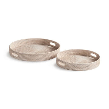 BURMA RATTAN ROUND OTTOMAN TRAYS SMALL, SET OF 2