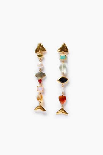 EG-5988 Multi Stone Fish Drop Earrings