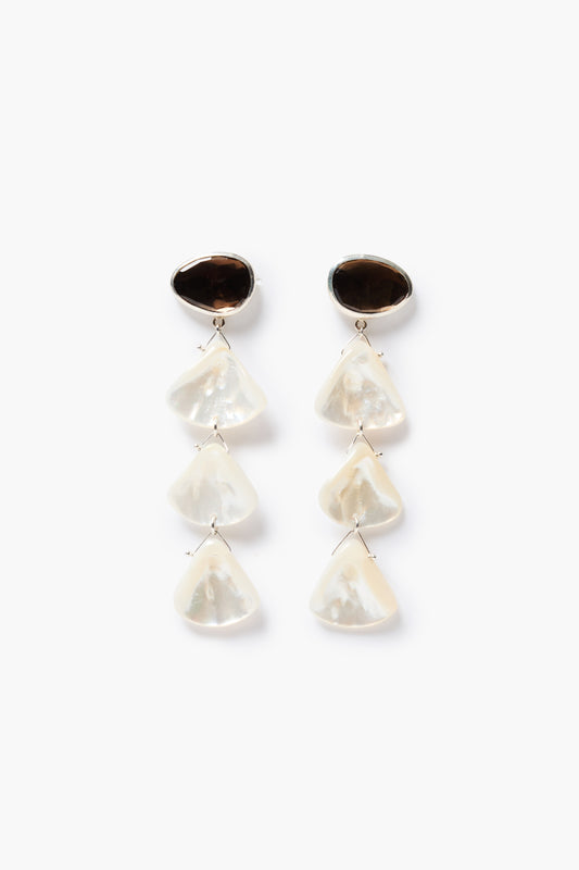 ES-6005 Smokey Quartz and Mother of Pearl Cascading Earrings