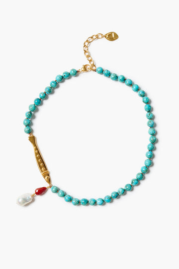 NG-15346 Turquoise and Carnelian Fish Necklace