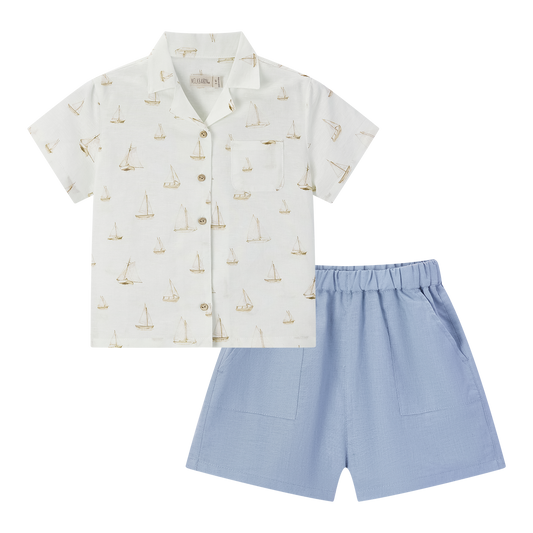 Linen Button-Up Shirt and Shorts Set