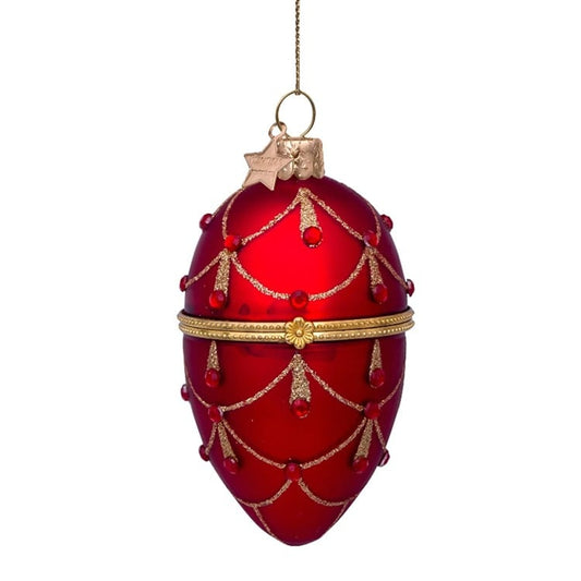 Ornament glass red decorated egg wopening H4.25"