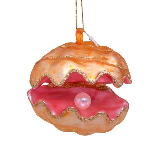 Ornament glass oyster wpearl H2.75"