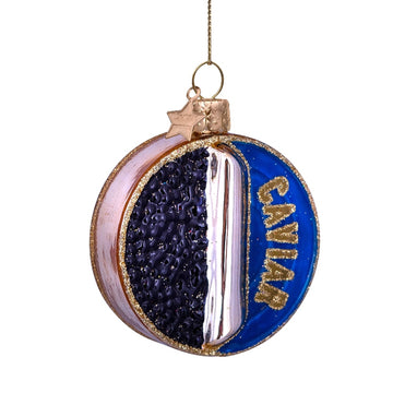Ornament glass caviar tin can H2.5"