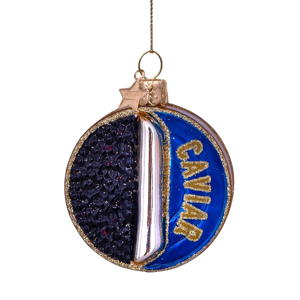 Ornament glass caviar tin can H2.5"
