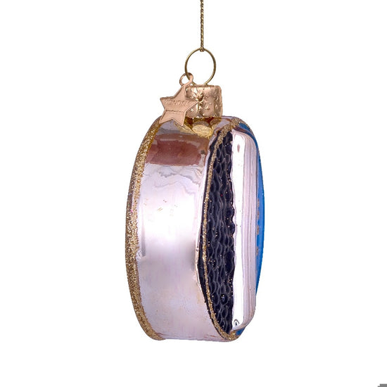 Ornament glass caviar tin can H2.5"