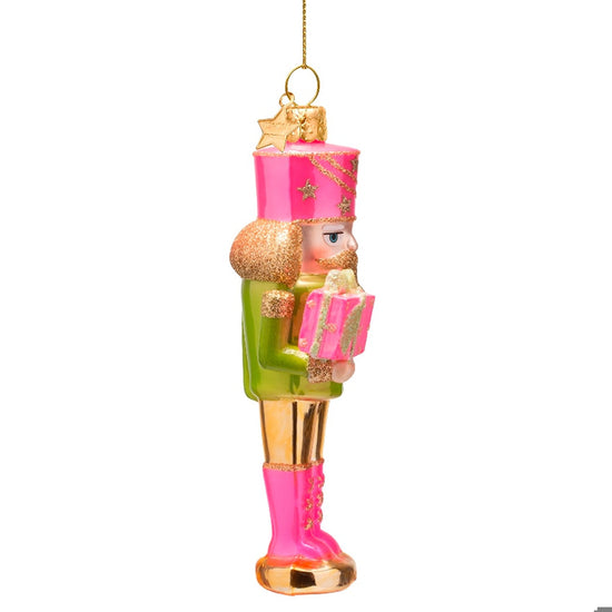 Ornament glass pink/green nutcracker H6.5"