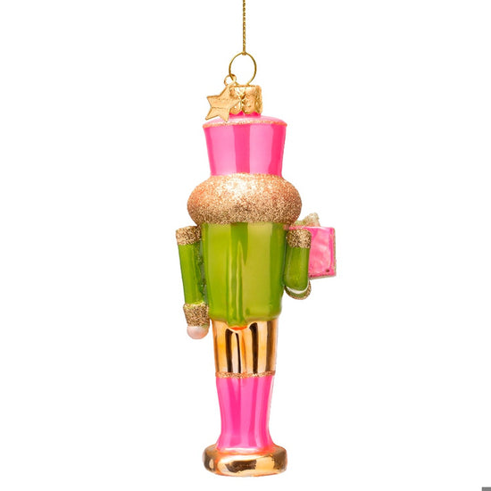 Ornament glass pink/green nutcracker H6.5"