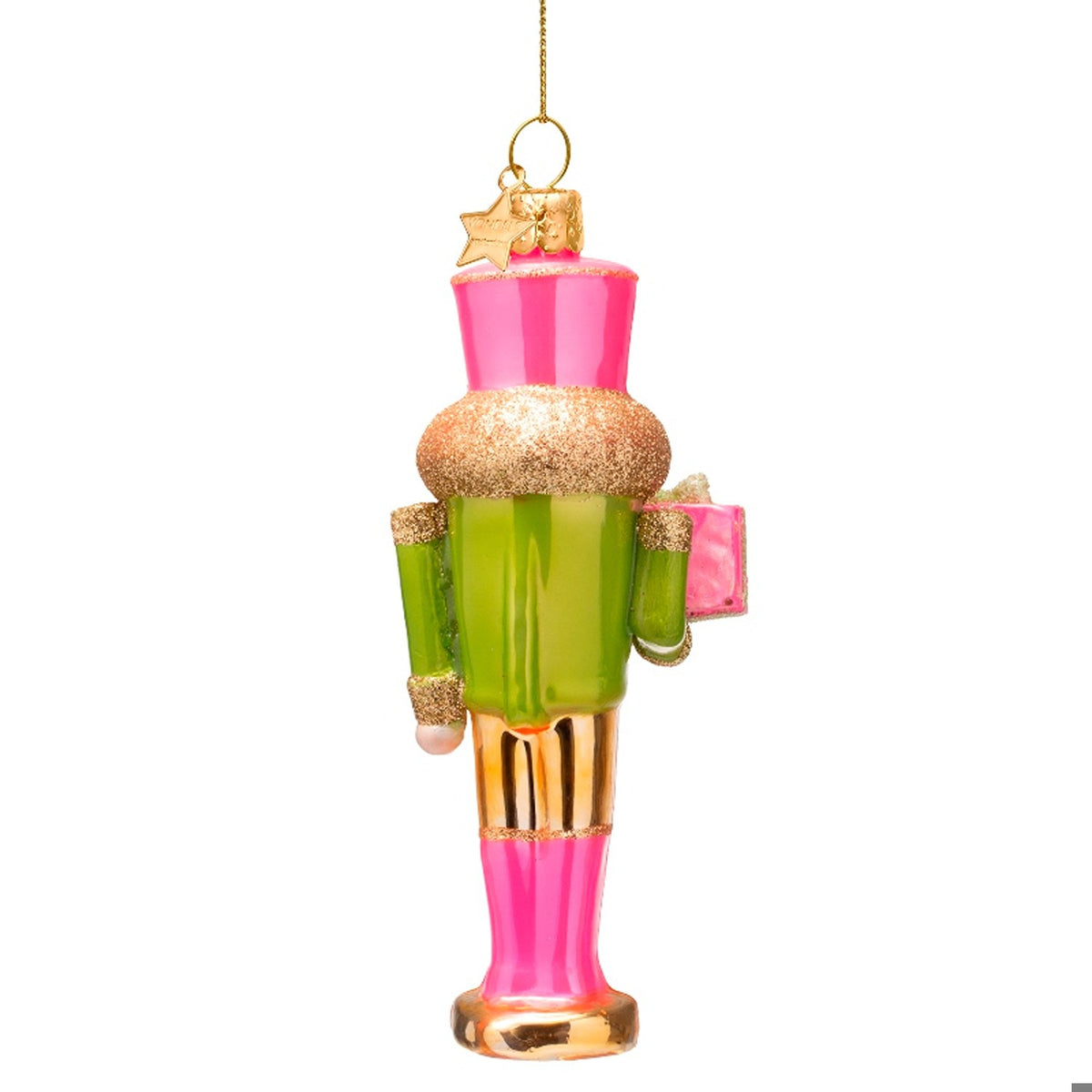 Ornament glass pink/green nutcracker H6.5"