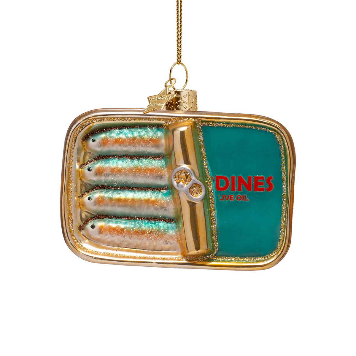 Ornament glass blue sardines H2.75"