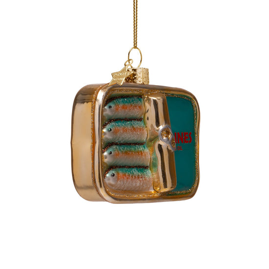 Ornament glass blue sardines H2.75"