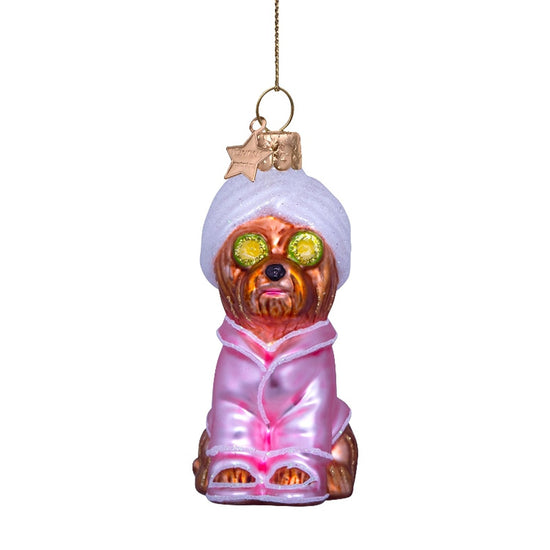 Ornament glass selfcare dog H3.5"