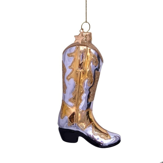 Ornament glass silvergold cowboy boot H4.5"