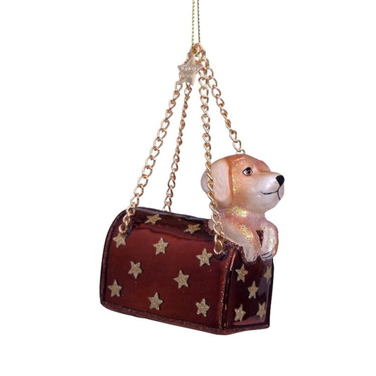 Ornament glass brown opal bag wlabrador puppy H2.75"