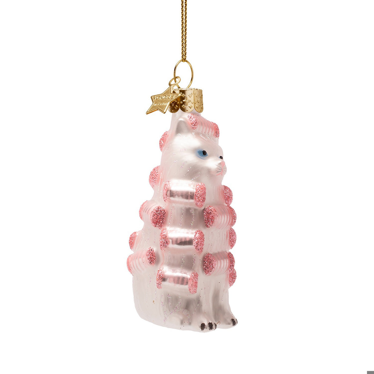 Ornament glass beauty cat with curlers H3.25"