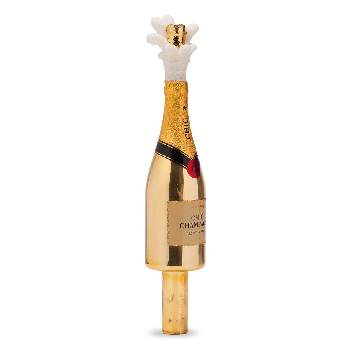 Ornament glass tree topper Champagne bottle H9.75"