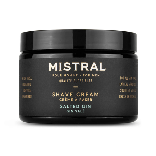 mistral, shave cream, shaving cream, salted gin, france, men's collection