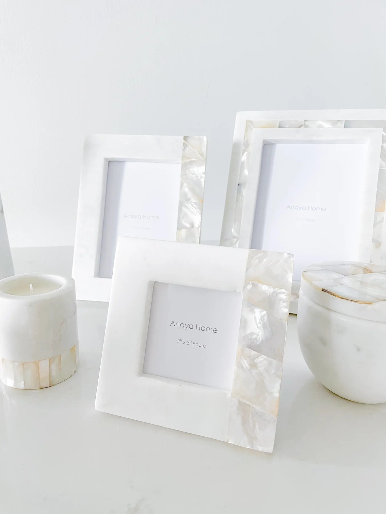 Mother of Pearl and White Marble Picture Frame