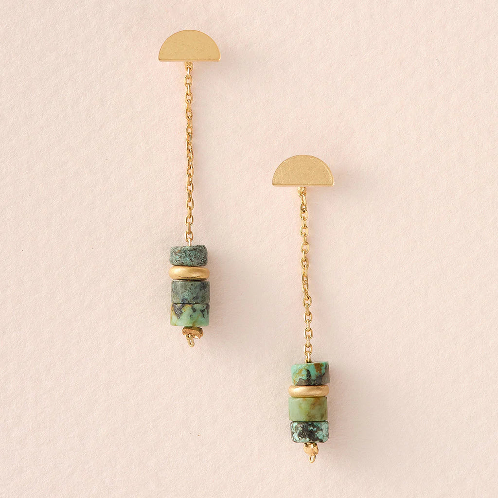 Stone Meteor Threader Earring | African Turquoise + Gold