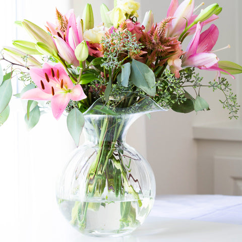glass vase, bud vase, vietri, hibiscus vase