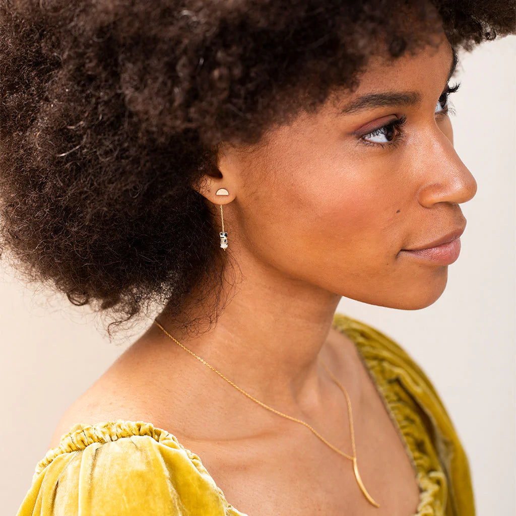 Stone Meteor Threader Earring | African Turquoise + Gold