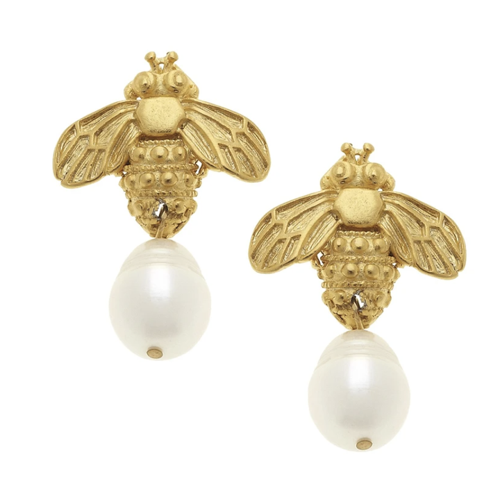 Bee + Pearl Drop Earrings