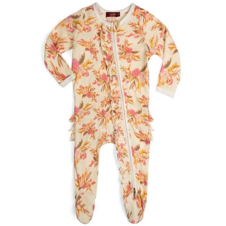 Organic Ruffle Zipper Footed Romper Vintage Floral 0-3M