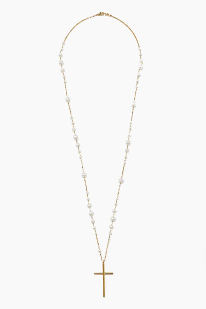 Chan Luu | White Pearl and Gold Rosary Necklace